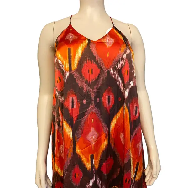 Guess Orange Multi Ikat Print Halter Angelica Maxi Dress