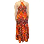 Guess Orange Multi Ikat Print Halter Angelica Maxi Dress