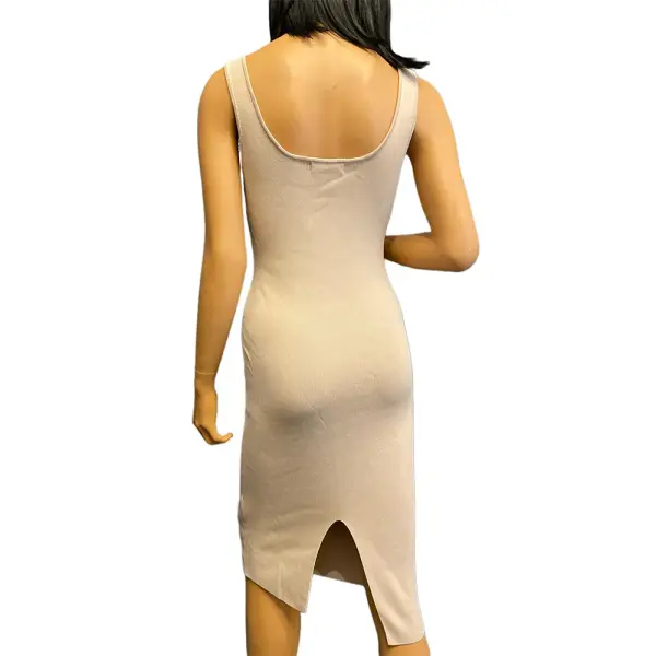 Guess Beige Ribbed Knit Square Neck Midi Dress