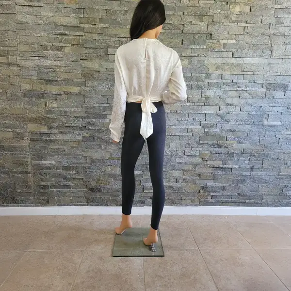 Guess Twist Front Crop Blouse Cream Ivory Animal Print Satin Long Sleeve