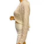 Guess Twist Front Crop Blouse Cream Ivory Animal Print Satin Long Sleeve