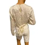 Guess Twist Front Crop Blouse Cream Ivory Animal Print Satin Long Sleeve