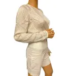 Guess Twist Front Crop Blouse Cream Ivory Animal Print Satin Long Sleeve