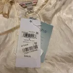 Guess Twist Front Crop Blouse Cream Ivory Animal Print Satin Long Sleeve