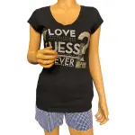 GUESS Love Guess Forever Logo Graphic V Neck Tee Black