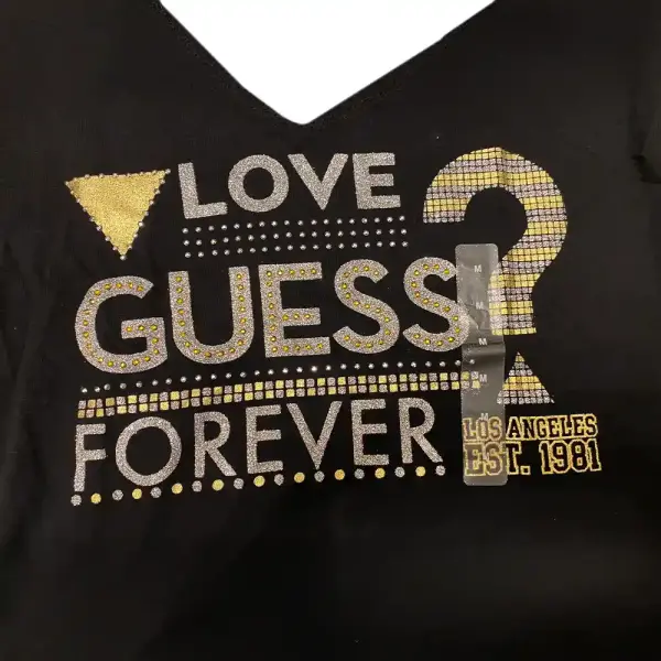 GUESS Love Guess Forever Logo Graphic V Neck Tee Black