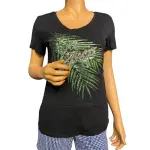 Guess Estella Sequin Palm Leaf T Shirt Black Green V Neck