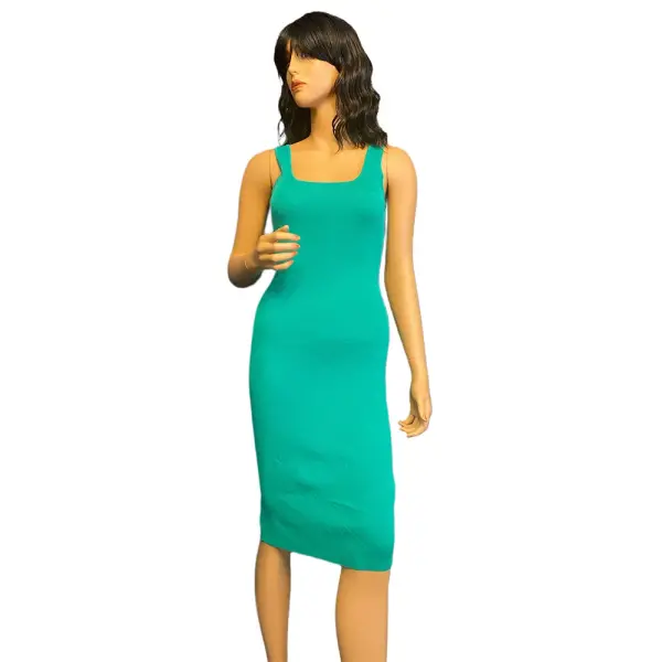 Guess Ribbed Knit Square Neck Bodycon Midi Dress