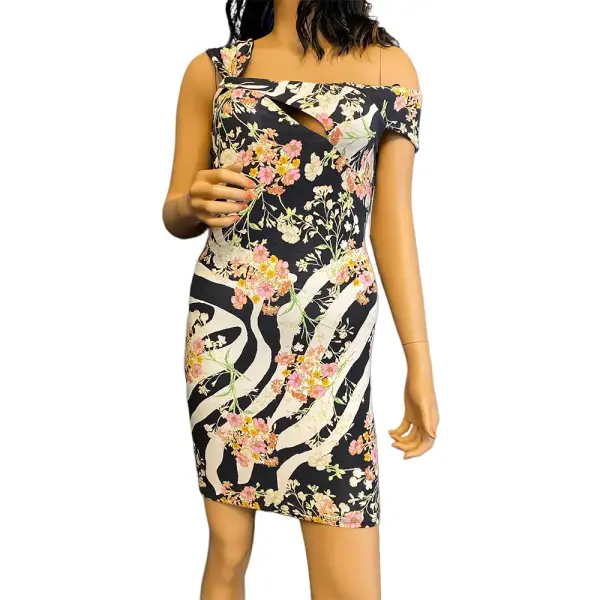 Guess Mixed Print Off Shoulder Bodycon Dress