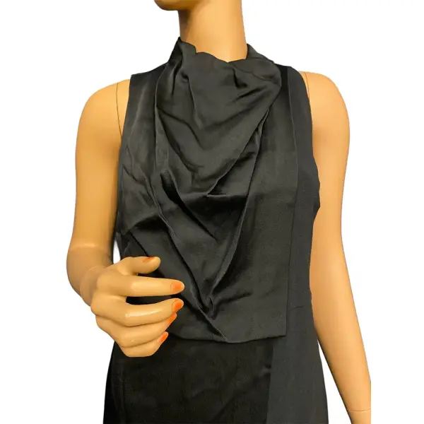 Halston Black Sleeveless Cowl Drape Satin Crepe Dress