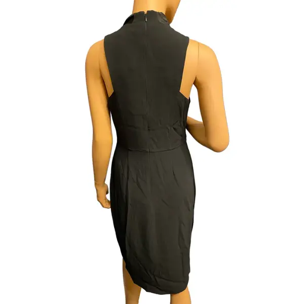 Halston Black Sleeveless Cowl Drape Satin Crepe Dress