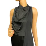 Halston Black Sleeveless Cowl Drape Satin Crepe Dress