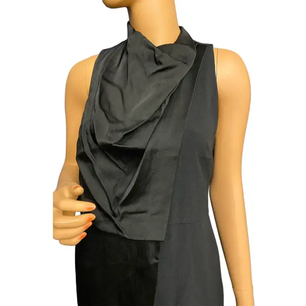 Halston Black Sleeveless Cowl Drape Satin Crepe Dress
