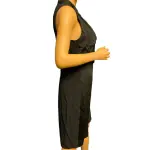 Halston Black Sleeveless Cowl Drape Satin Crepe Dress