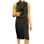 Halston Black Sleeveless Cowl Drape Satin Crepe Dress