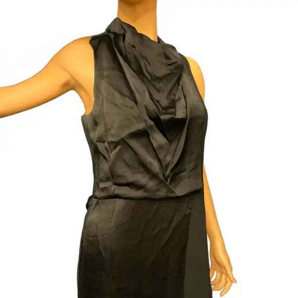 Halston Black Sleeveless Cowl Drape Satin Crepe Dress