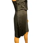 Halston Black Sleeveless Cowl Drape Satin Crepe Dress