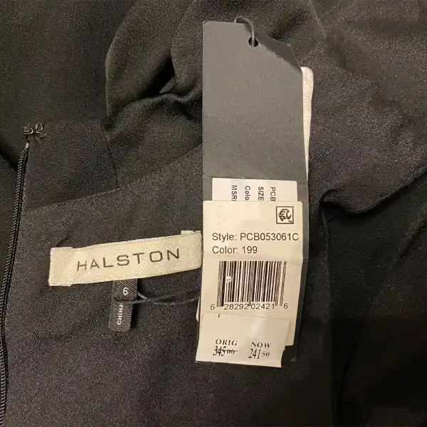 Halston Black Sleeveless Cowl Drape Satin Crepe Dress