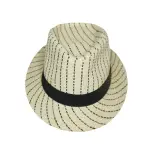 Striped Straw Trilby Fedora Hat with Black Band