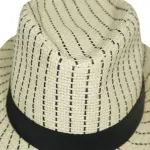 Striped Straw Trilby Fedora Hat with Black Band