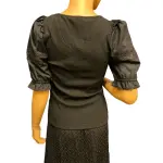 INC International Concepts Ribbed Puff Sleeve Top Black Size M