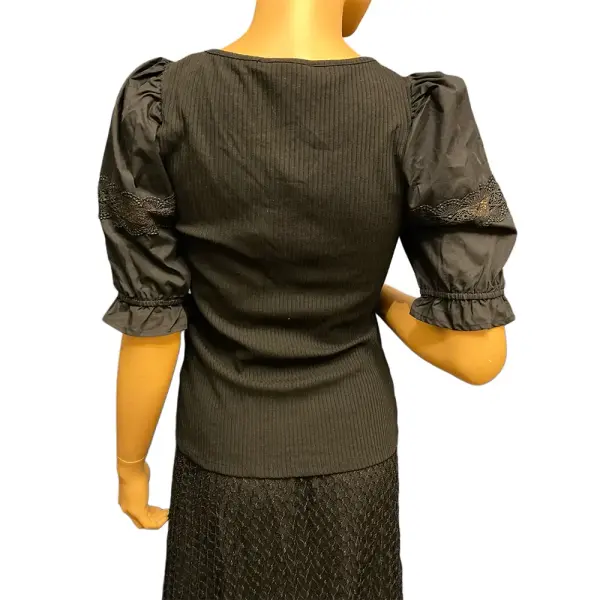 INC International Concepts Ribbed Puff Sleeve Top Black Size M