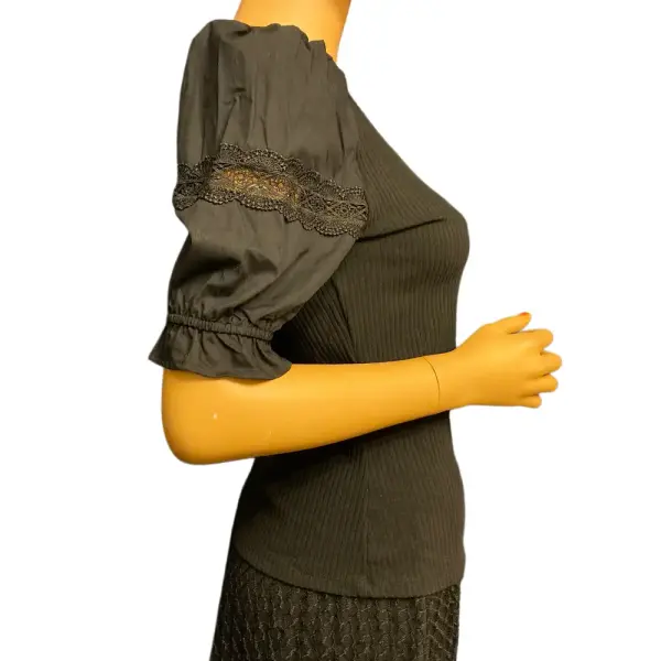 INC International Concepts Ribbed Puff Sleeve Top Black Size M