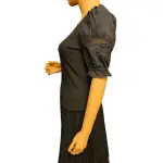 INC International Concepts Ribbed Puff Sleeve Top Black Size M