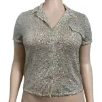 INC International Concepts Sequin Collar Top Silver Champagne