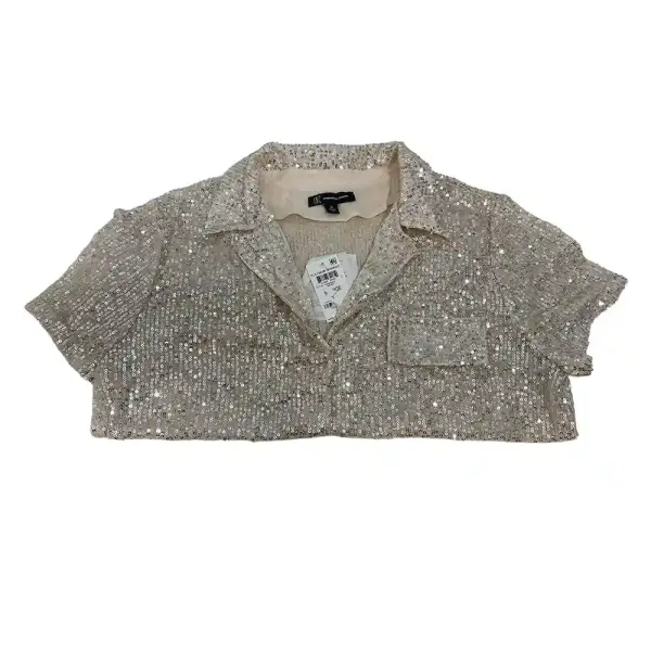 INC International Concepts Sequin Collar Top Silver Champagne
