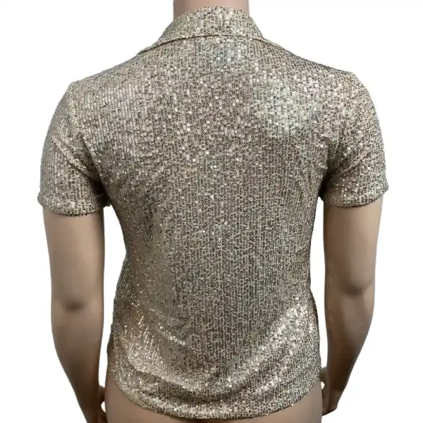 INC International Concepts Sequin Collar Top Silver Champagne