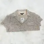 INC International Concepts Sequin Collar Top Silver Champagne