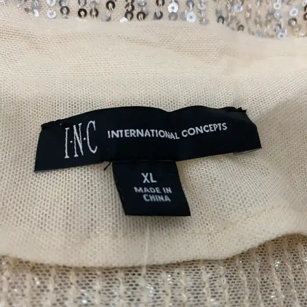 INC International Concepts Sequin Collar Top Silver Champagne