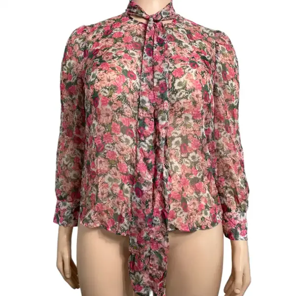INC International Concepts Floral Tie Neck Blouse Pink Size Medium