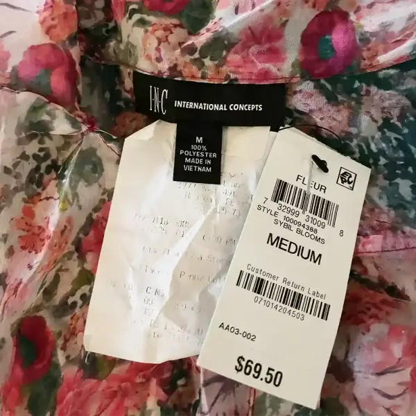 INC International Concepts Floral Tie Neck Blouse Pink Size Medium