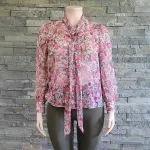 INC International Concepts Floral Tie Neck Blouse Pink Size Medium