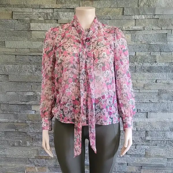 INC International Concepts Floral Tie Neck Blouse Pink Size Medium