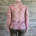 INC International Concepts Floral Tie Neck Blouse Pink Size Medium