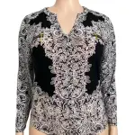 INC International Concepts Lace Print Blouse Black White