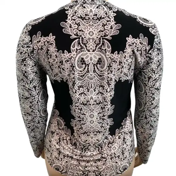 INC International Concepts Lace Print Blouse Black White
