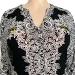 INC International Concepts Lace Print Blouse Black White