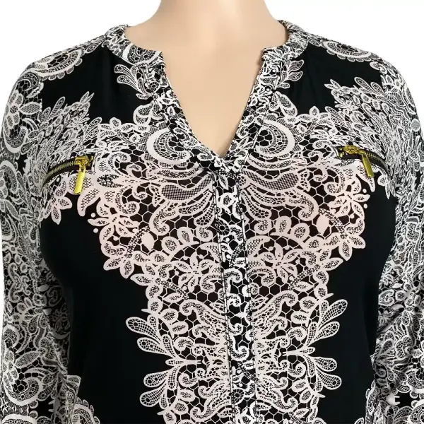INC International Concepts Lace Print Blouse Black White