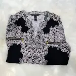 INC International Concepts Lace Print Blouse Black White