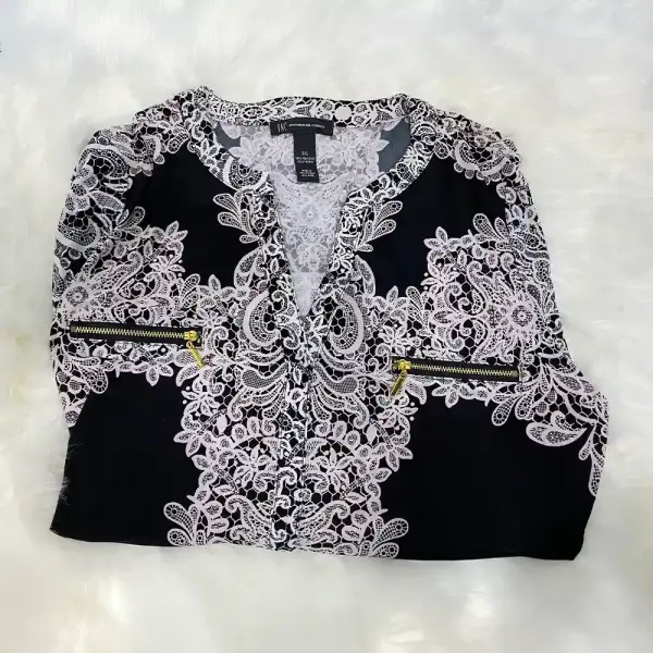 INC International Concepts Lace Print Blouse Black White