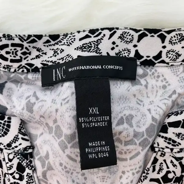 INC International Concepts Lace Print Blouse Black White