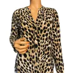 INC International Concepts Leopard Print Zip Detail Blouse