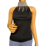 INC International Concepts Rhinestone Collar Sleeveless Top Black Size M