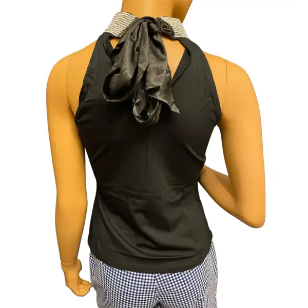 INC International Concepts Rhinestone Collar Sleeveless Top Black Size M