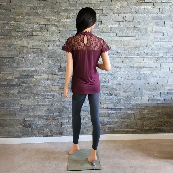 INC International Concepts Lace Trim Top V Neck Cap Sleeves