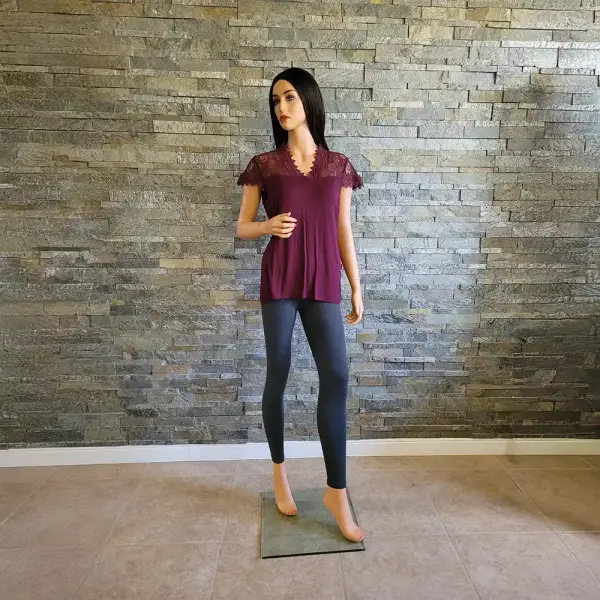 INC International Concepts Lace Trim Top V Neck Cap Sleeves